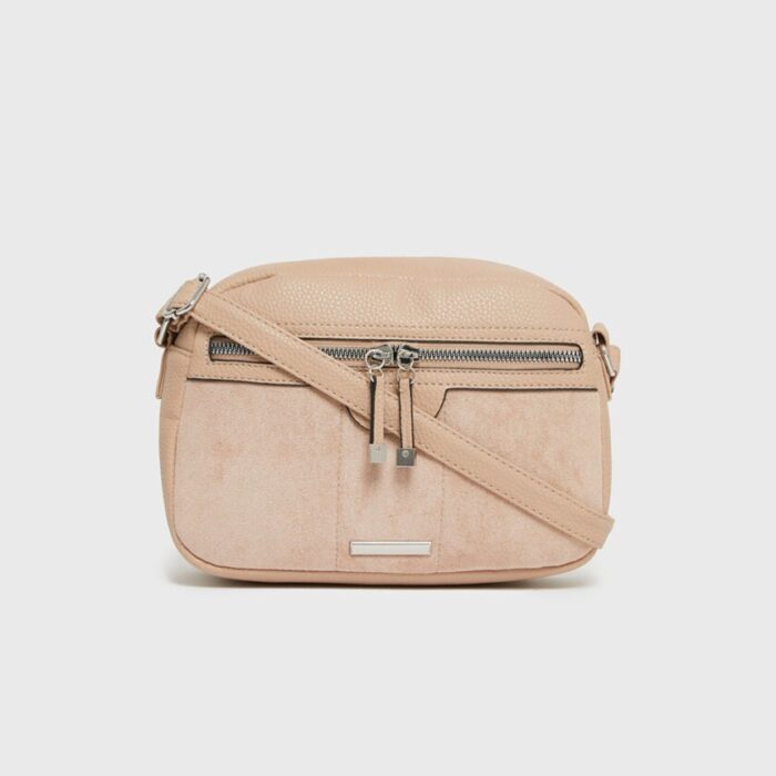 Cream Suedette Panel Cross Body Bag