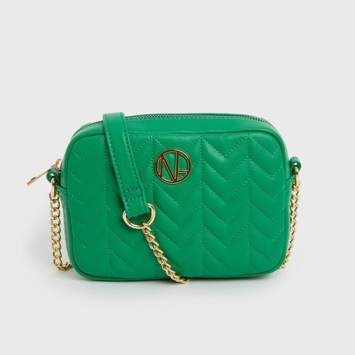 Pale Yellow Quilted Chain Cross Body Bag