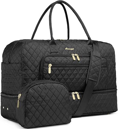 LUOCIP Large Women Travel Duffle Bag, Carry on Bag with Wet Toiletry Pocket for Overnight, Weekend, Yoga, Gym, Business Trips, Sport and Hospital, Black