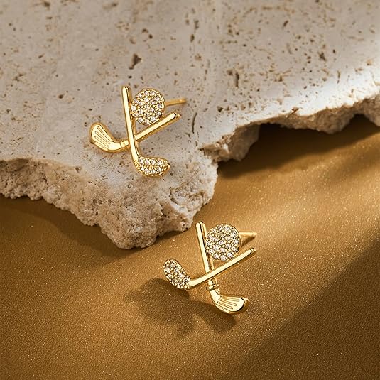 Women Silver Gold Gifts Cubic Zirconia Flat Back Hypoallergenic Club Cute Dainty Player Fan Tournament Fashion Unique Accessory Small Birthday Novelty Sports Jewelry